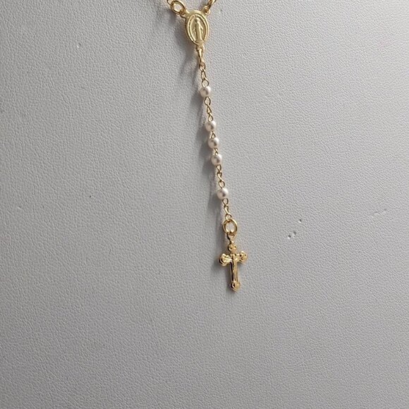 Brand New Brazilian 18k Gold Filled White/ Gold beaded Rosary - Picture 5 of 6